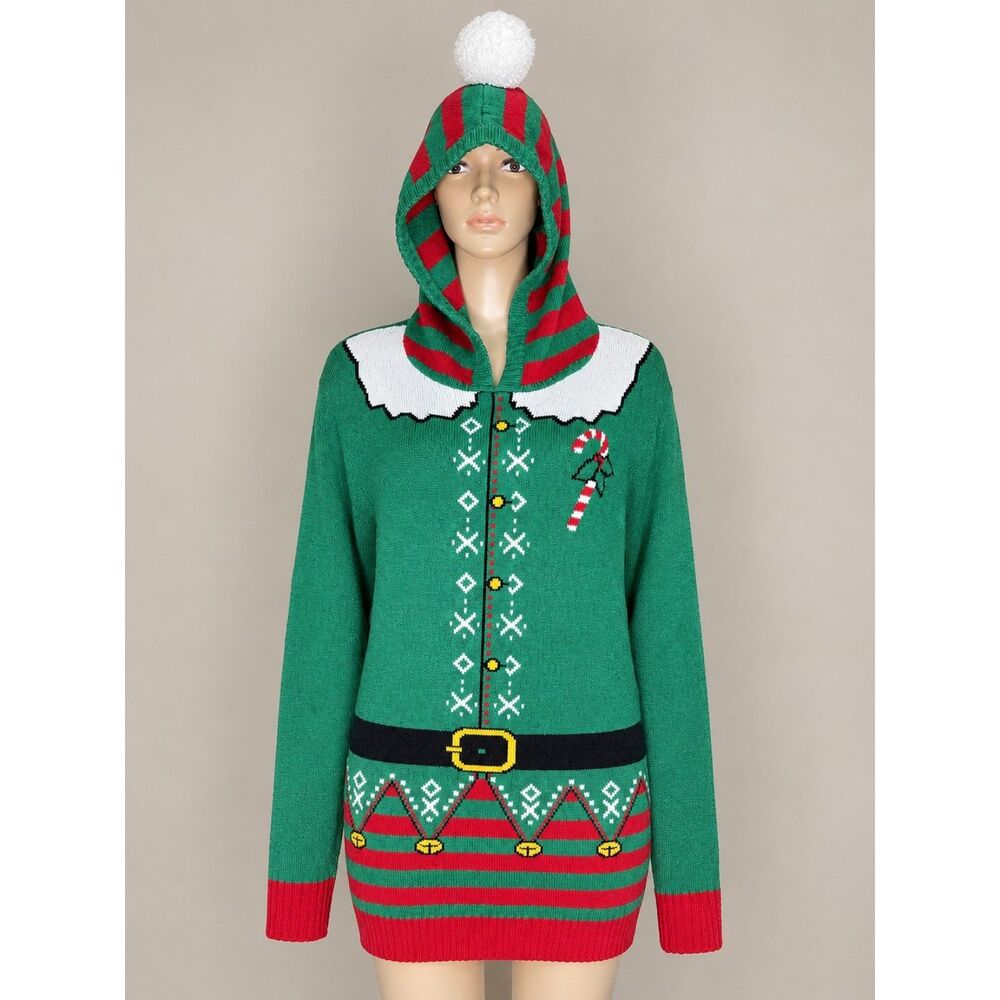 Ugly Christmas Sweater Co Elf Hoodie Pullover Unisex Large